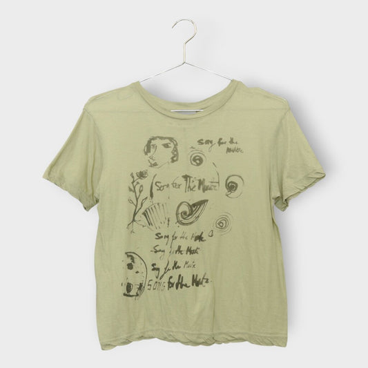 Green Cotton Silk Blend Sketch Tee