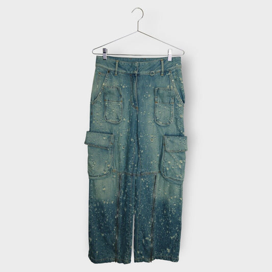 Blue Distressed Denim Cargo Jean