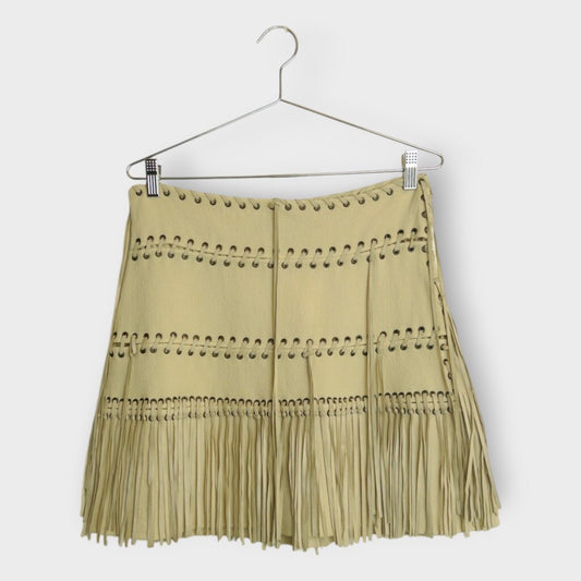 Crepe Wool Fringe Mini Skirt