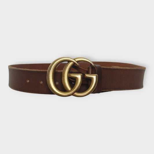Brown Leather Gold Double G Belt