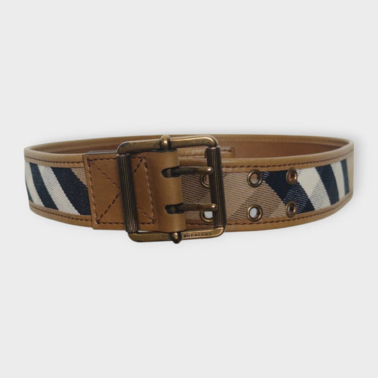 Leather & Classic Check Double Eyelet Belt