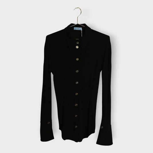 Black Push Stud Collar Top