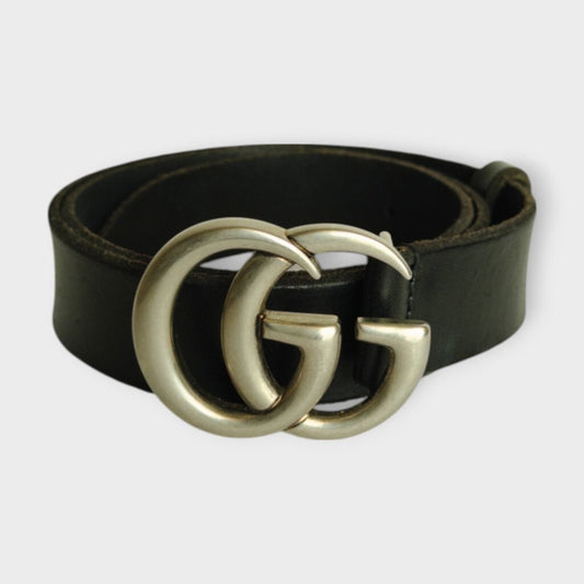 Leather Silver GG Logo Belt