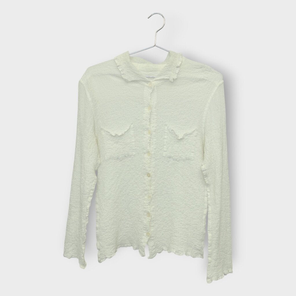 Crinkled Button Up Collared Top