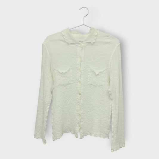 White Crinkled Button Up Collared Top