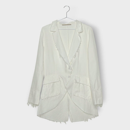 White Cotton Raw Hem Blazer
