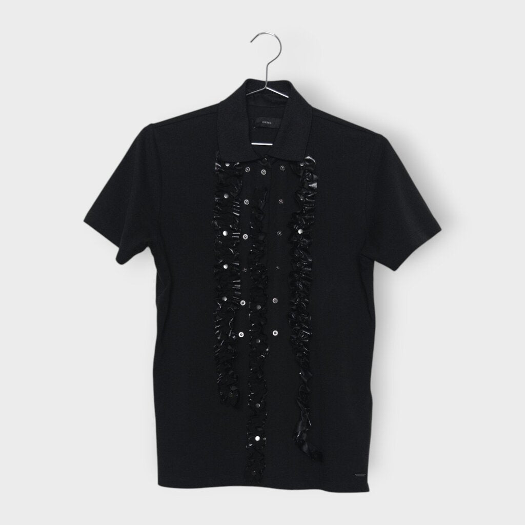 Leather Ruffle Detail Polo