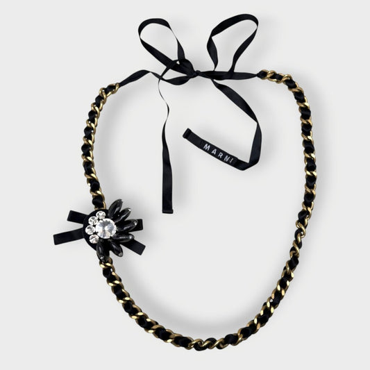 Black Chain Crystal Rhinestone Necklace & Dustbag