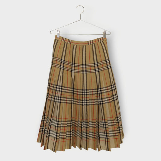 Beige Reversible Check Pleated Skirt