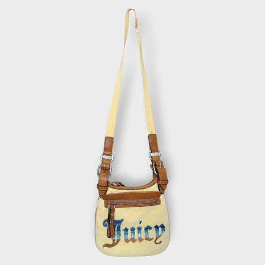 Yellow Blue Fabric & Brown Leather Crossbody Bag