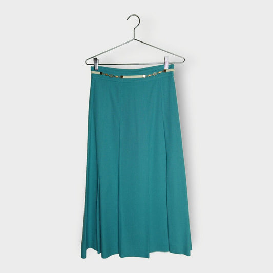 Blue Belted Detail Pleated Maxi Skirt