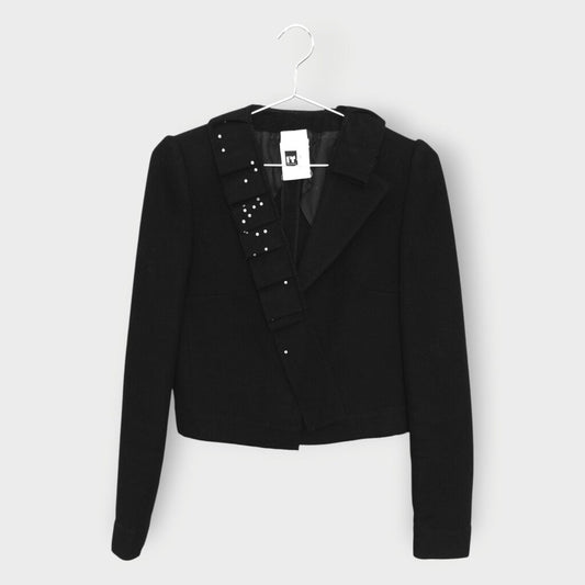 Wool Pleated Collar Diamonte Blazer