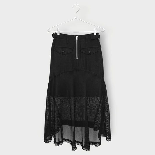 Asymmetric Mesh Belted Midi Skirt