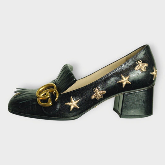 Leather Marmont Embroidered Heels