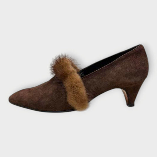 Suede Fur Lined Court Shoe