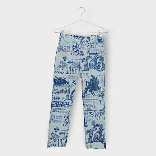 Newspaper Printed Slim Pant