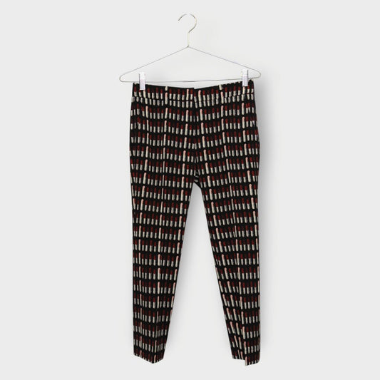 2018 Black Wool Stretch Lipstick Print Cigarette Pant