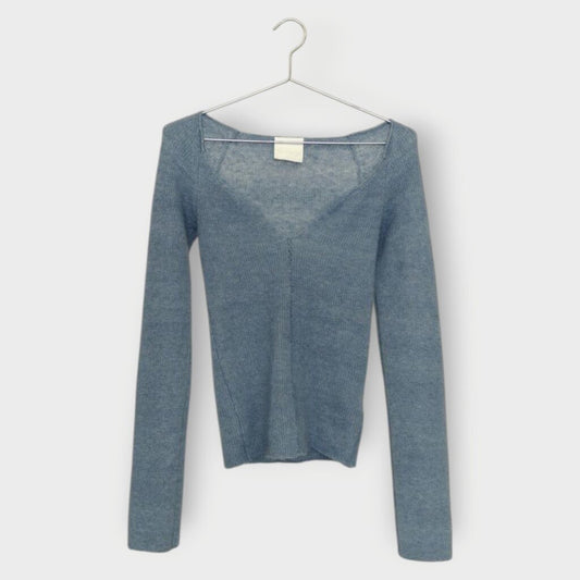 Blue Mohair Blend Sweetheart Neckline Knit