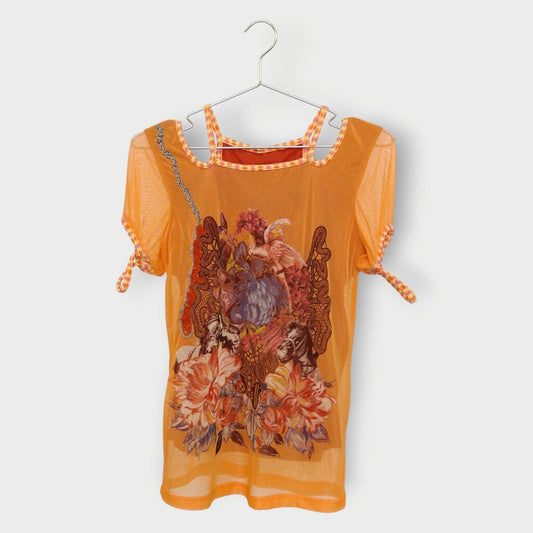 Mesh Cut-Out Printed Top