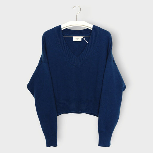 Blue Cashmere Wool Blend V Neck Jumper