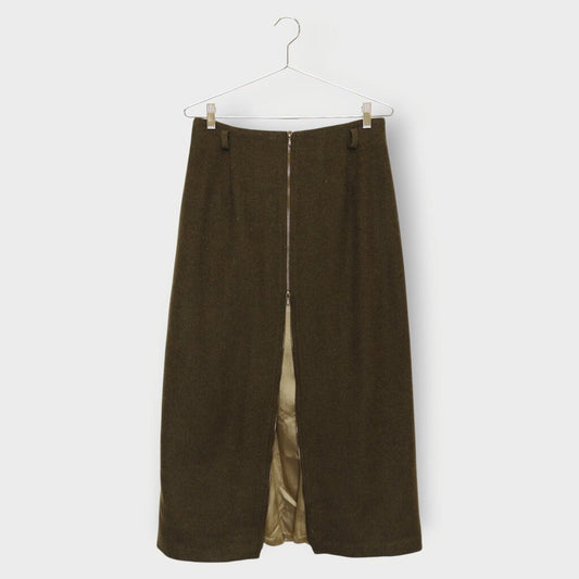 Khaki Green Zip Front Maxi Skirt
