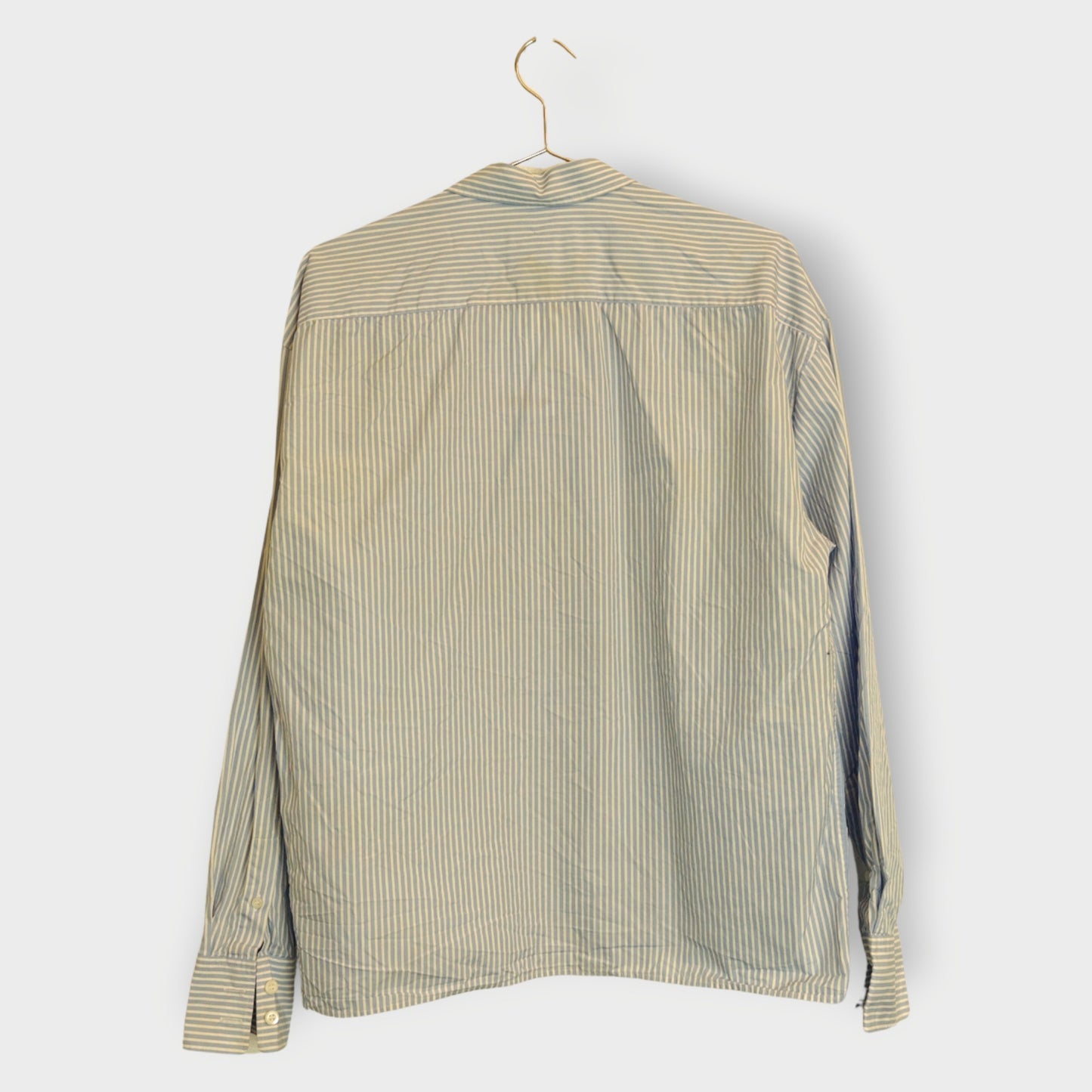 Striped Cotton Zip Up Patch Shirt