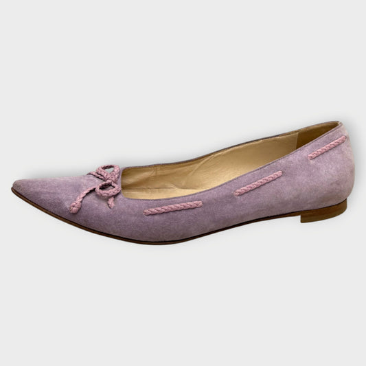 Suede Pointed Toe Lace Bow Flats
