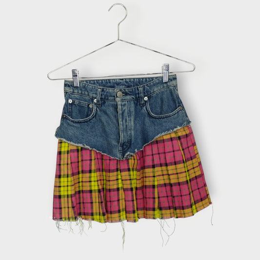 Denim & Check Mini Skirt