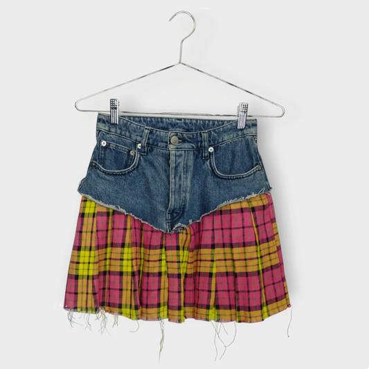 Denim & Check Mini Skirt