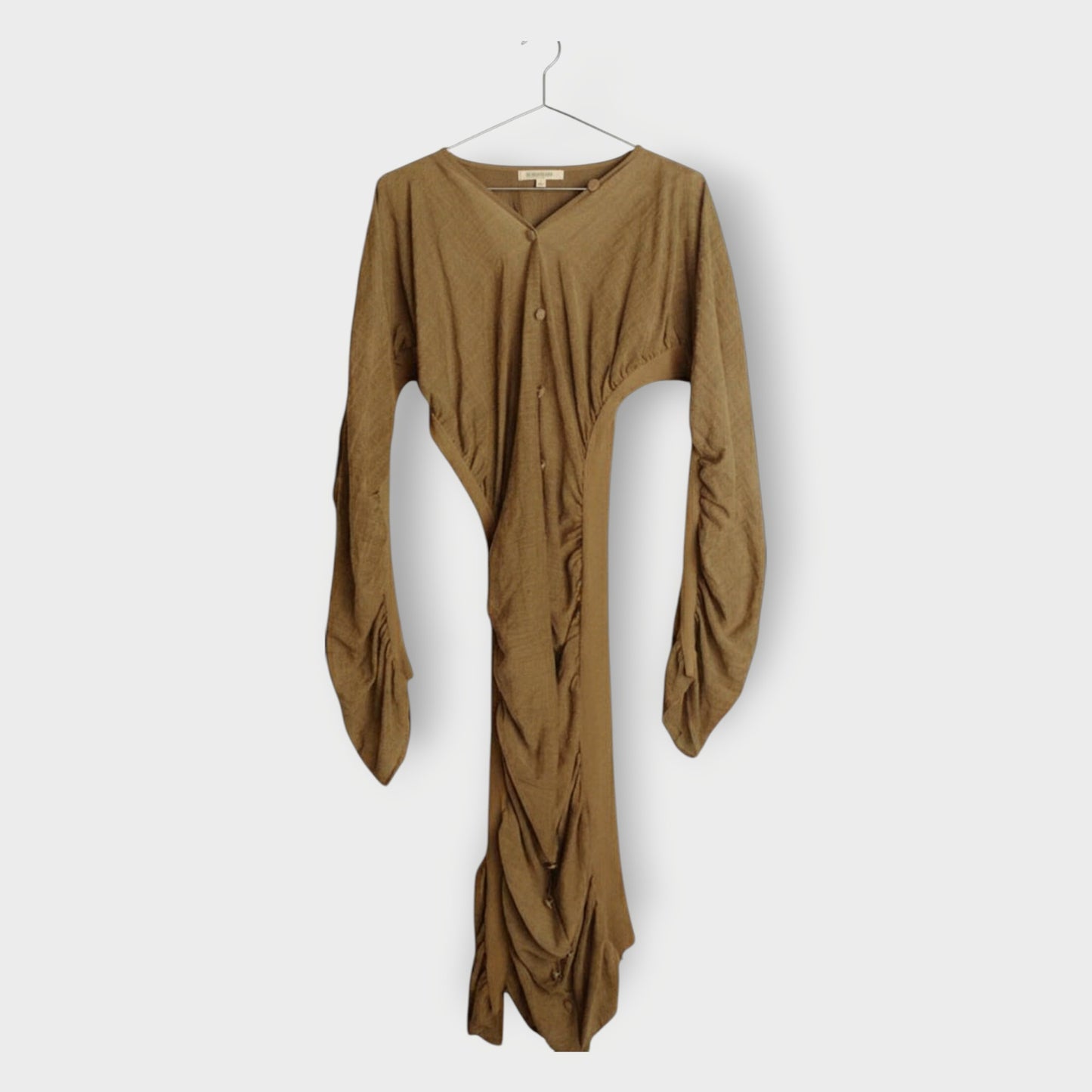 Wool Ruched V-Neck Dress