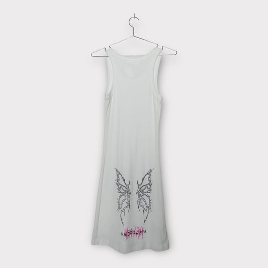 White Butterfly Print Logo Singlet Dress