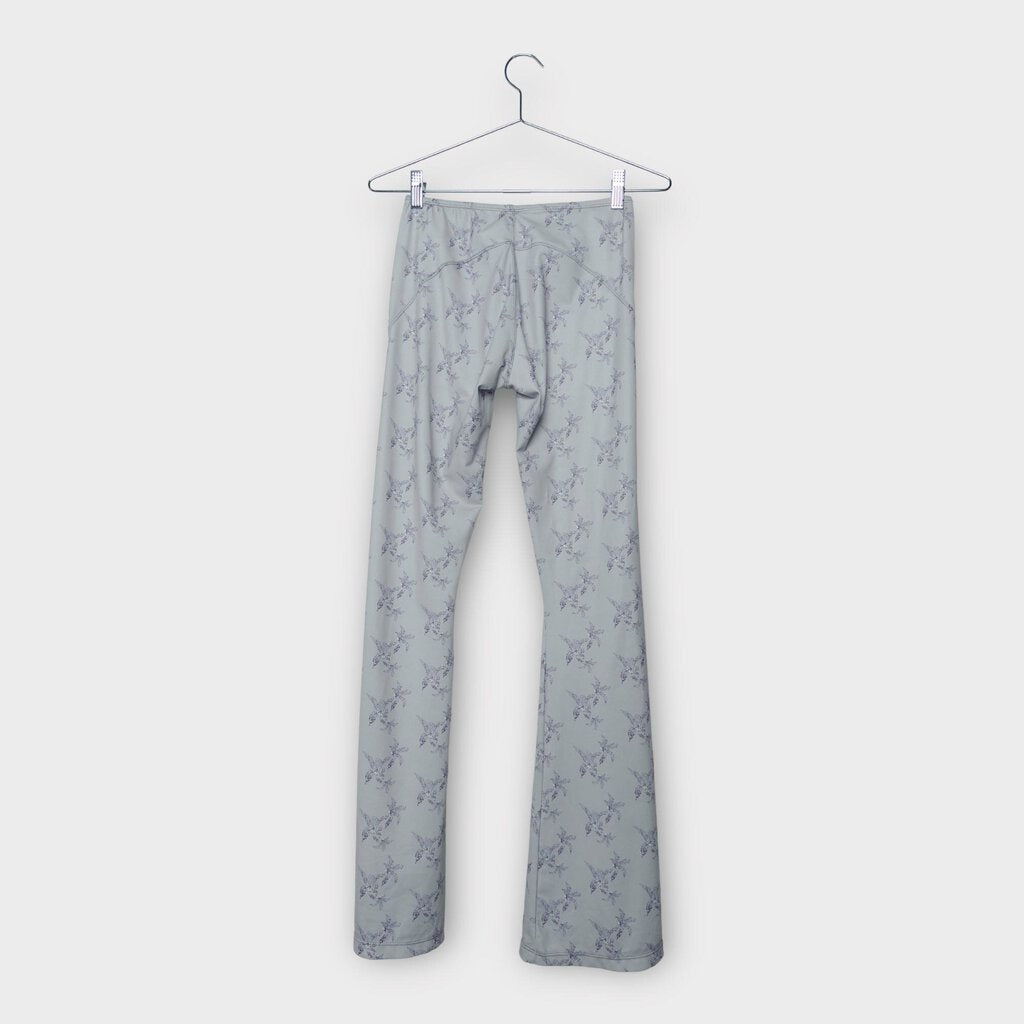 Grey Diamond Floral Print Stretch Flares