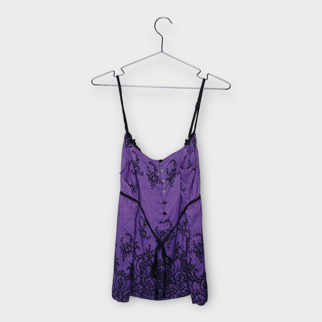 Purple Silk with Black Lace Detail Camisole