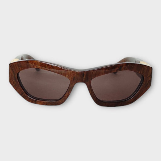 Bottega Veneta Brown Wood Grain Angel Hexagonal Sunglasses