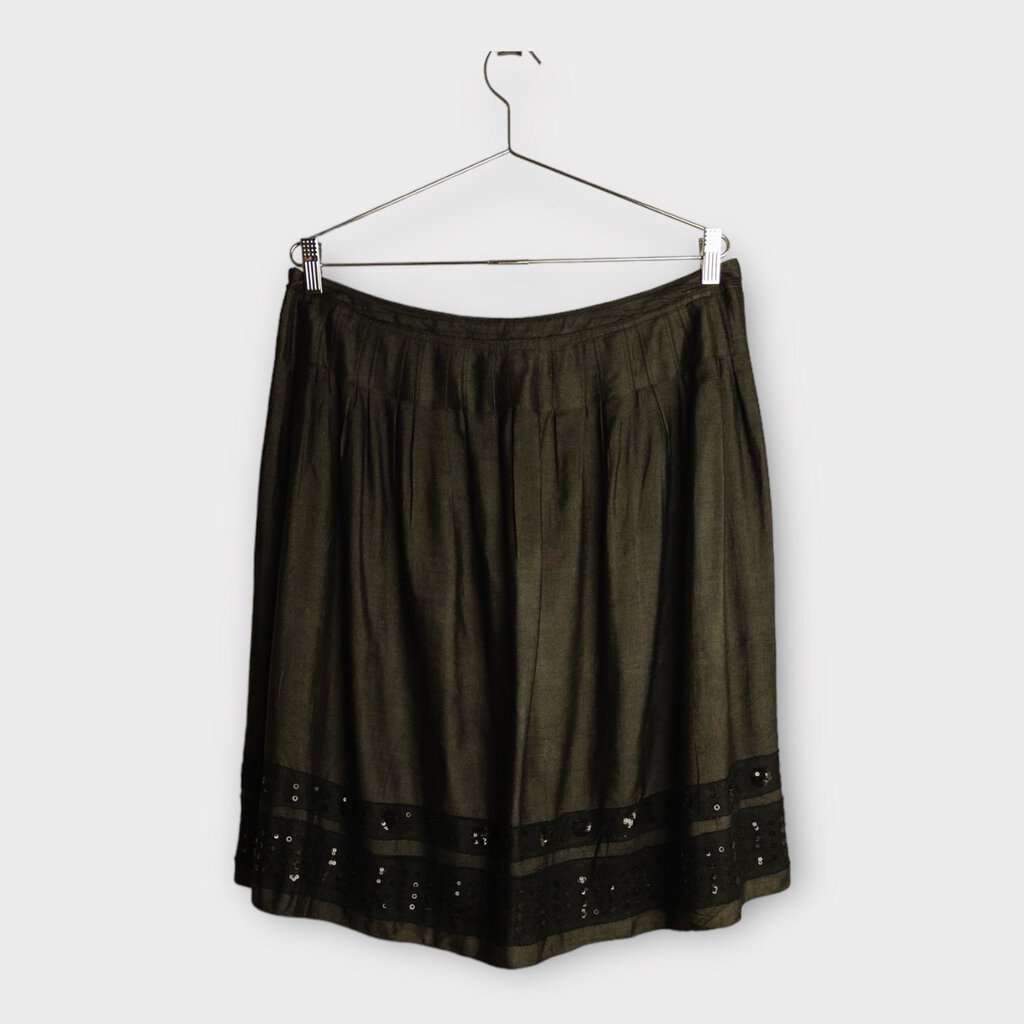 DKNY Black Silk w Sequin Pleated Midi Skirt