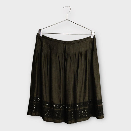 DKNY Black Silk w Sequin Pleated Midi Skirt