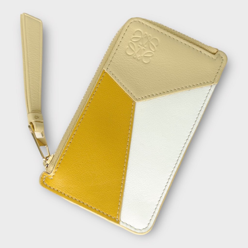 Loewe White Yellow Beige Patchwork Leather Coin Purse