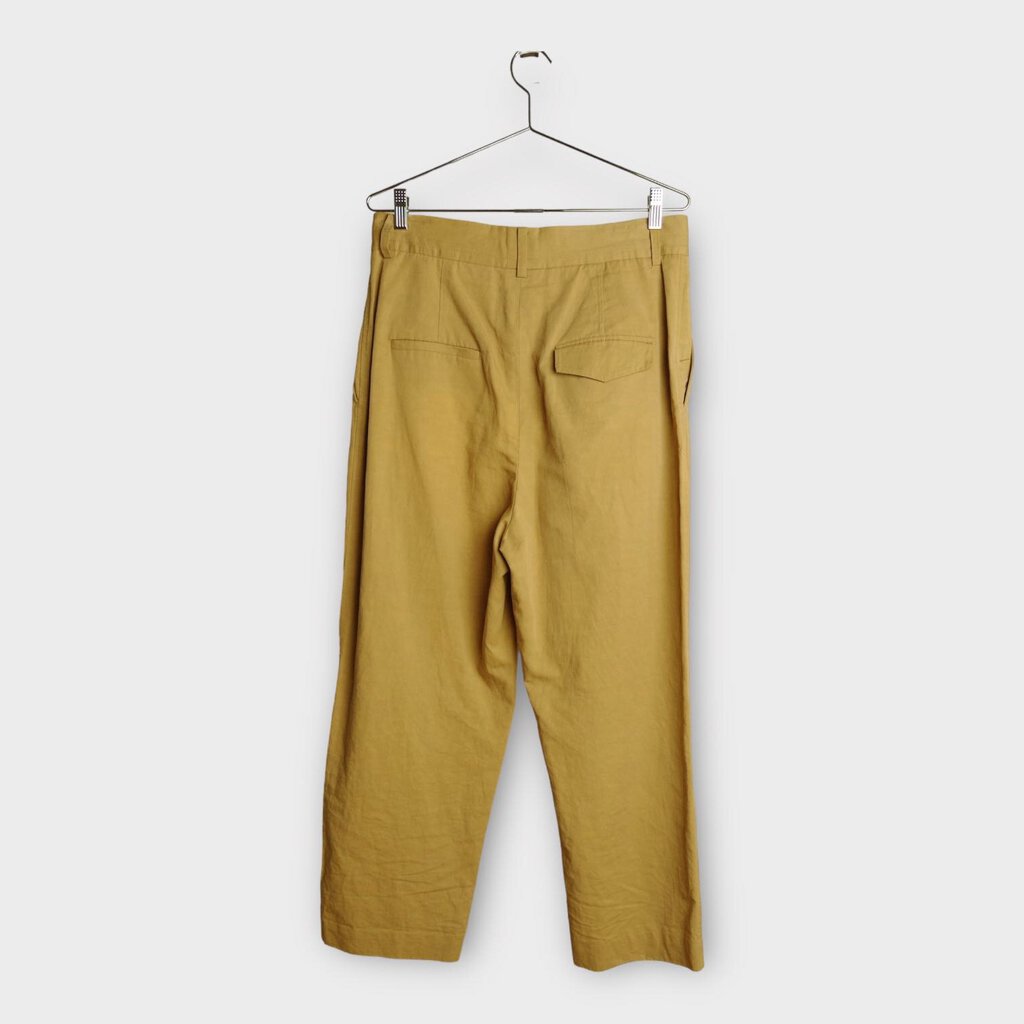 Oroton Biege Cotton Linen Pleat Front Trousers