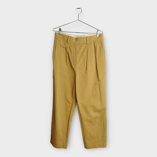 Oroton Biege Cotton Linen Pleat Front Trousers