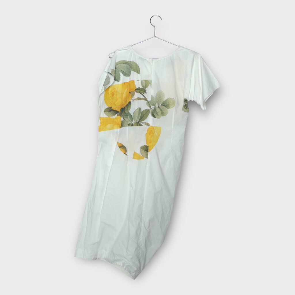 Dries Van Noten White & Yellow Rose Print Midi Dress