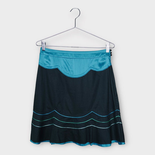 Marc by Marc Jacobs Black Cotton + Blue Silk Scallop Mini Skirt