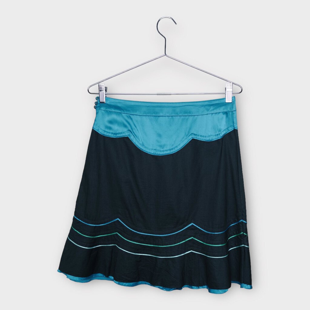 Marc by Marc Jacobs Black Cotton + Blue Silk Scallop Mini Skirt