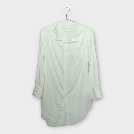 White Semi-Sheer Cotton Raw Hem Shirt