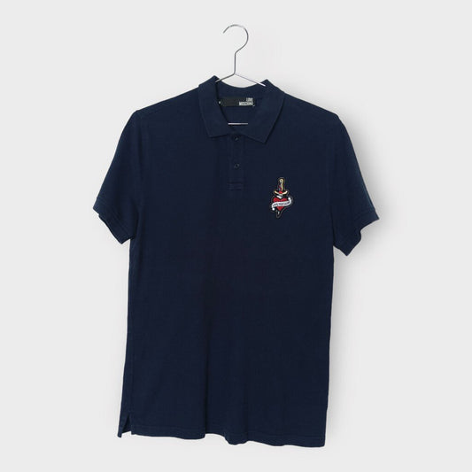 Love Moschino Navy Cotton Pierced Heart Patch Polo