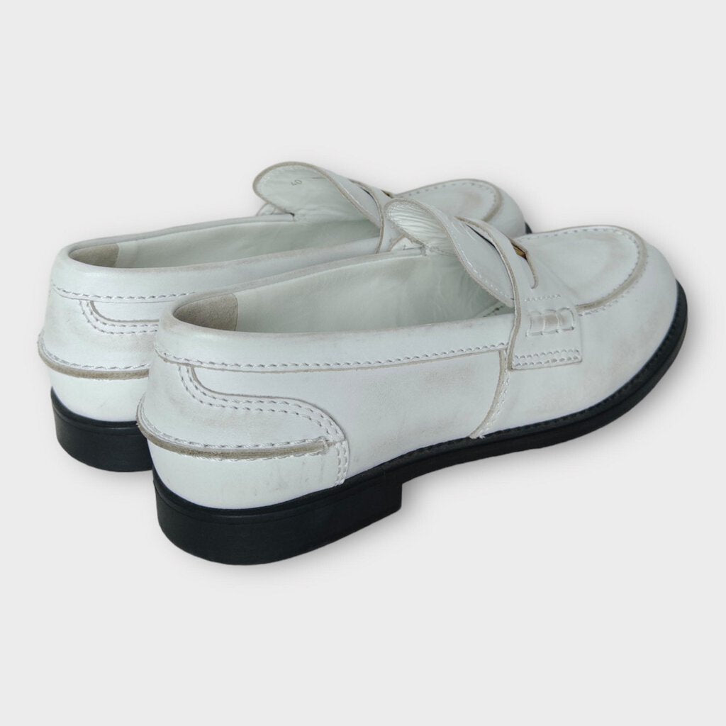 Miu Miu White Leather Vintage Effect Penny Loafer