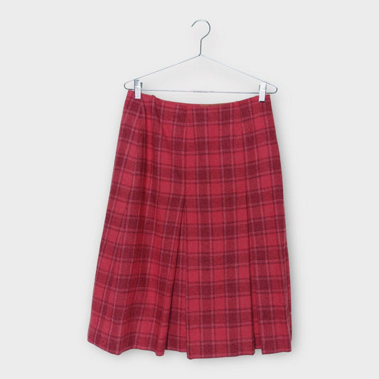 Fuchsia Pink Plaid Wool Blend Pleat Skirt