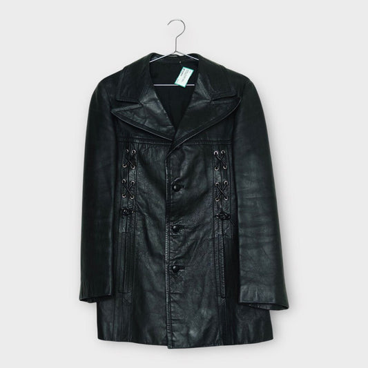 Goldor Black Leather Jacket with Lace Feature