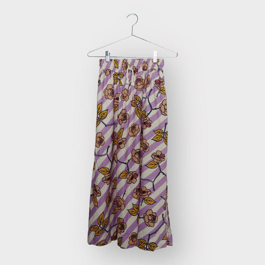 Obus Purple Floral Stripe Linen Midi Skirt