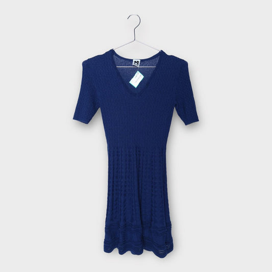 Missoni Navy Blue Rib Knit V-Neck Mini Dress