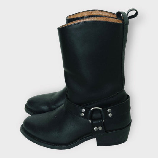 Black Leather Motorcycle Boots w Silver hardware